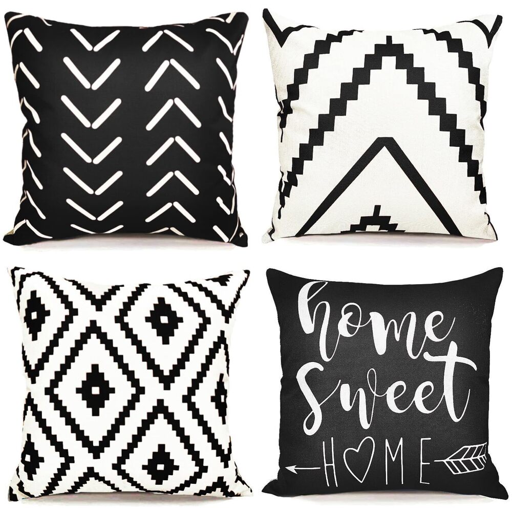 6255 Decorative Throw Pillow Covers 22x22 inch Black White Pillow Covers